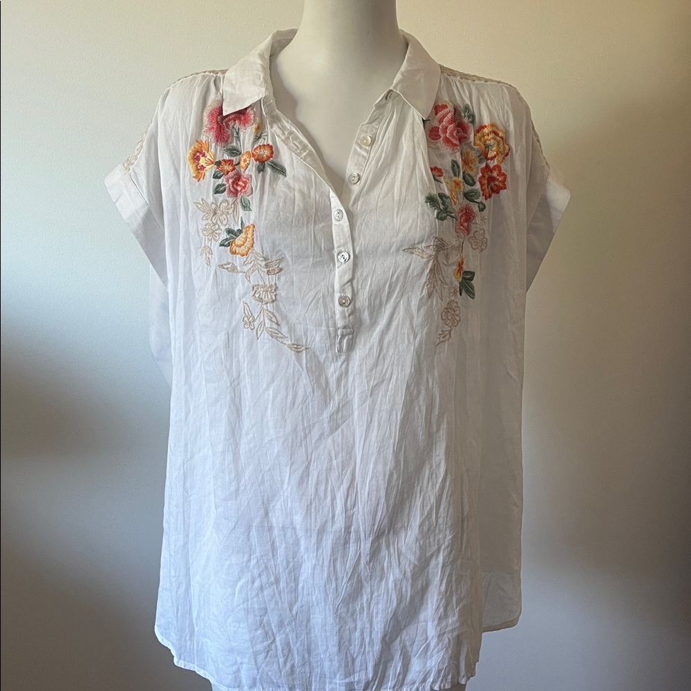 Karyn Seo Anni Cotton Embroidered Point Collar Short Sleeve Blouse - Picture 4 of 14